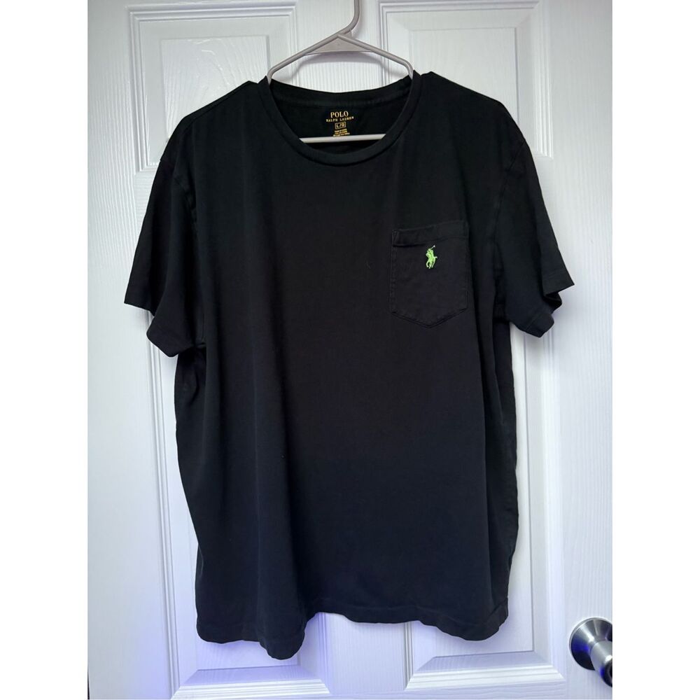 Polo Ralph Lauren Men's Large Black T Shirt Green Horse Embroidery Basic Casual